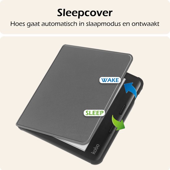 Hoesje Geschikt voor Kobo Libra Colour Hoes Book Case - Hoes Geschikt voor Kobo Libra Colour Hoesje Book Cover Met Screenprotector - Grijs van Hoesje  — afbeelding 3