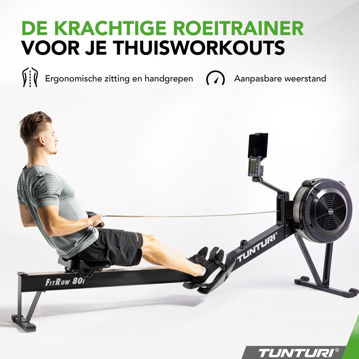 Afbeelding 3 van Tunturi Fitrow 80i Roeitrainer - Roeimachine Fitness - Inklapbaar roeiapparaat - 10 Weerstandsniveaus - Luchtweerstand – Bluetooth