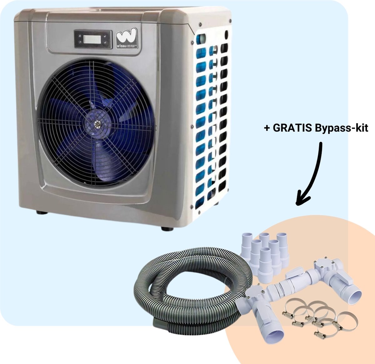 W'eau Mini Inverter Zwembad Warmtepomp Zwembad Verwarming Pool Heater Energiezuinig Warmtepomp Electrisch 4 5kW Staal Grijs Inclusief Bypass kit