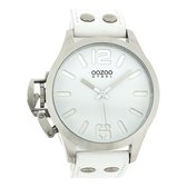 OOZOO Timepieces - Zilverkleurige horloge met witte leren band - OS050