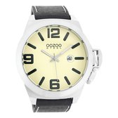 OOZOO Timepieces - Zilverkleurige horloge met zwarte leren band - OS005