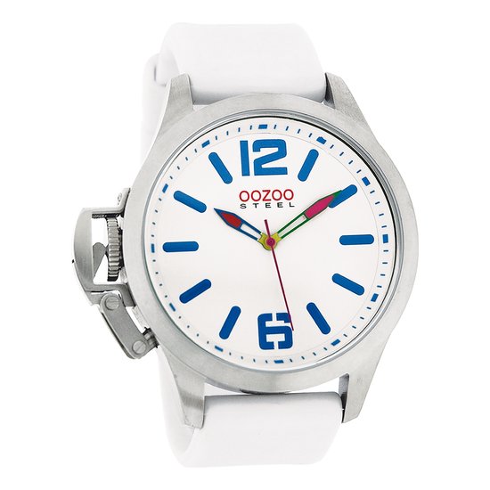 OOZOO Timepieces - Zilverkleurige horloge met witte rubber band - OS264
