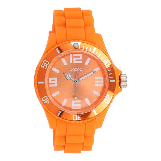 OOZOO Timepieces - Fluo oranje horloge met fluo oranje rubber band - C4287