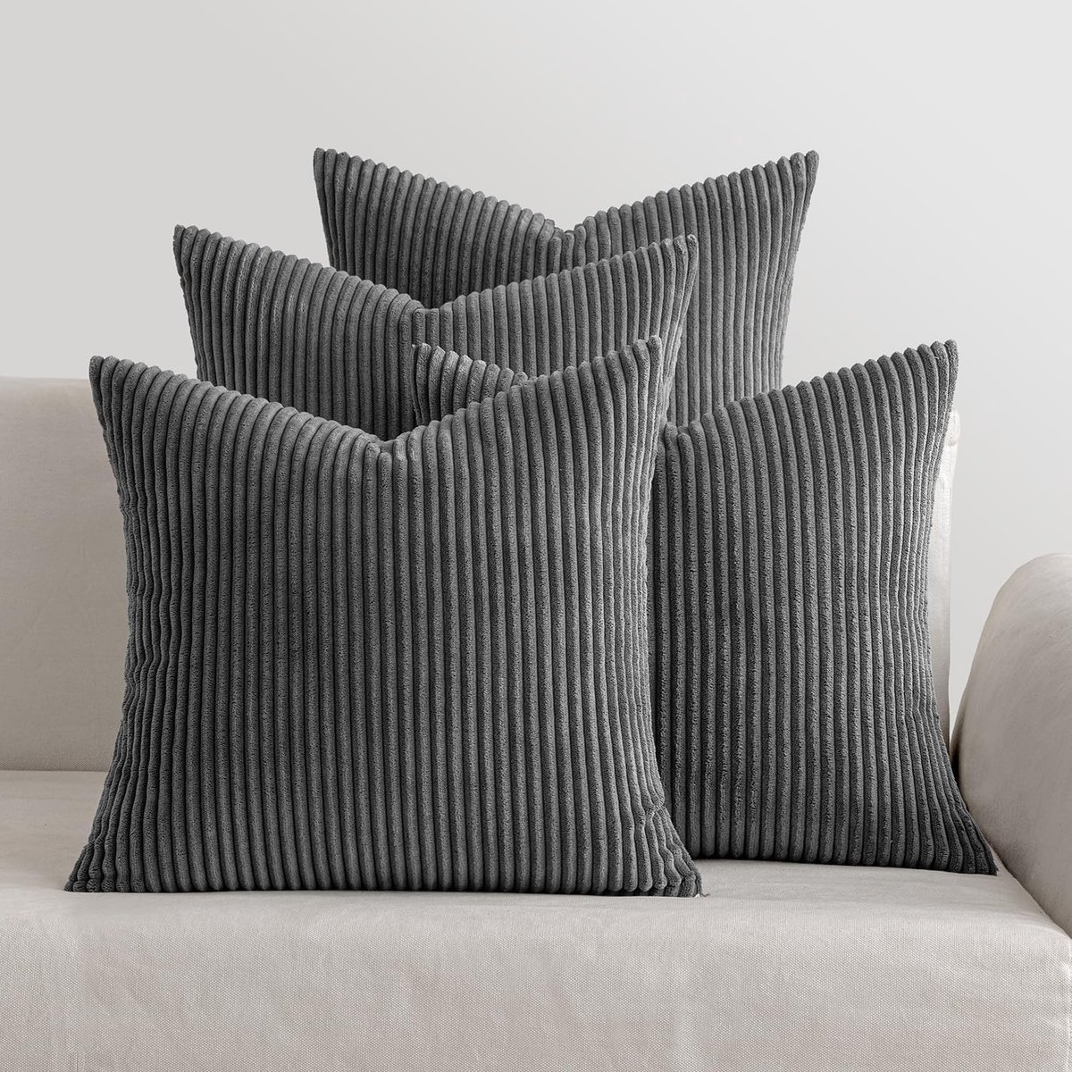 MIULEE Set van 4 kussenslopen, corduroy, decoratieve kussensloop, bankkussen, sierkussen met verborgen ritssluiting, 40 x 40 cm, donkergrijs