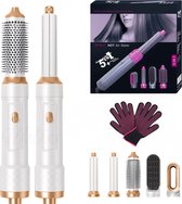 Krultang 5-in-1 "Voluta" - Haardroger met Borstel - Wit /Goud- Föhnborstel - Set inclusief Hittebestendige Handschoen - Hairwrap - Hete Luchtborstel - Hot Kam - Kort & Lang Haar