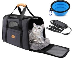 Opvouwbare Zachtzijdige Transportdrager voor Katten - Morpilot Draagtas - Reiskennel voor Huisdieren - Kleine Honden - Luchtvaartmaatschappij Goedgekeurd - Reisdrager met Schouderriem - Verwijderbare Mat - Voerbak