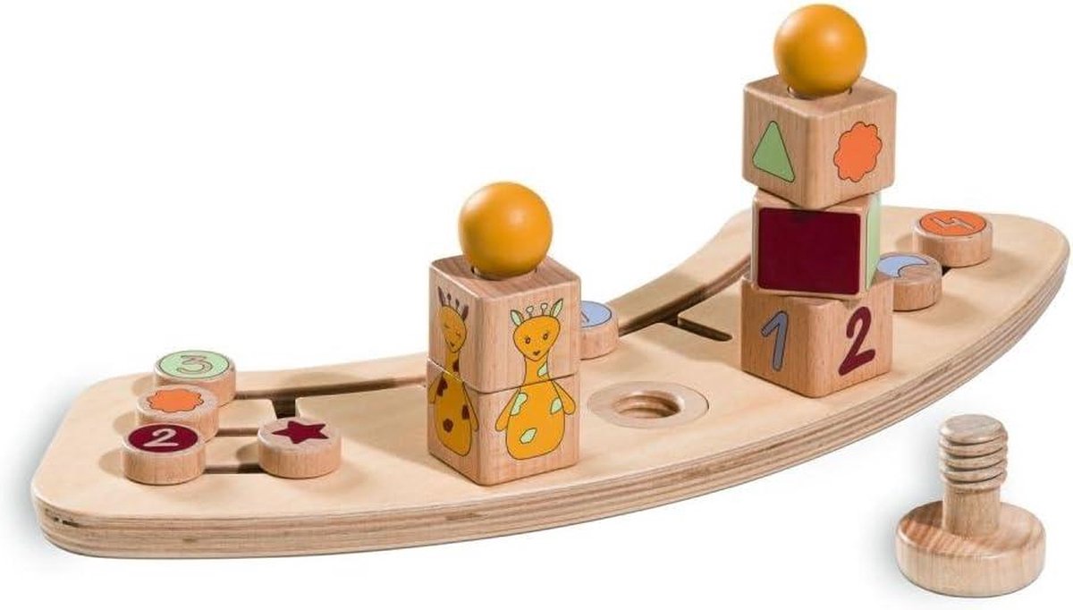 Image of Activiteitstablet en sorteerset van FSC®-gecertificeerd hout voor kinderstoelen Alpha Plus en Beta Plus - Motoriekspeelgoed giraffenwit - Educatief speelgoed