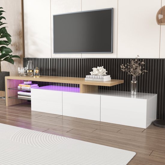 Gran Vida® - TV-Meubel met Geïntegreerde LED-verlichting - Ruime Opbergruimte - Hoogglans Wit - 178 x 39 x 42