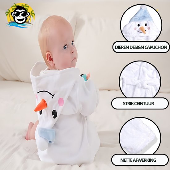 BoefieBoef Sneeuwpop Bamboe Baby Badjas 0-2 Jaar (85 cm lang max) - Luxe, Superzacht & Hypoallergeen - Eco Kinderbadjas met Dieren Capuchon - Absorberende Peuter Handdoek Jongen & Meisje - Cadeau Zwemles, Carnaval, Verjaardagen of Kraam - Wit Olaf van BoefieBoef — afbeelding 2