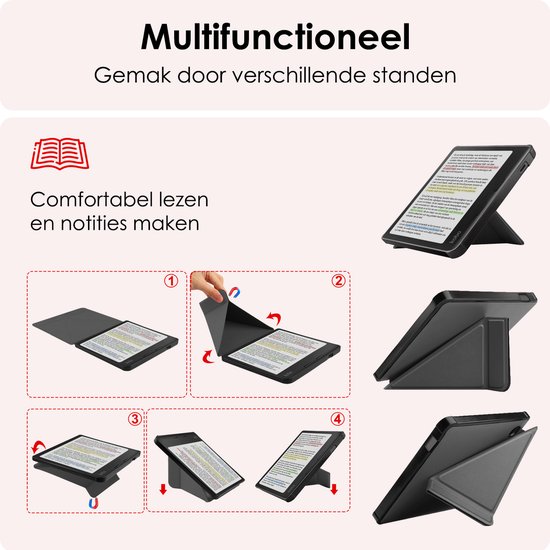 Hoes Geschikt voor Kobo Libra Colour Hoesje Bookcase Cover Book Case Hoes Sleepcover Trifold - Grijs van Colour — afbeelding 3