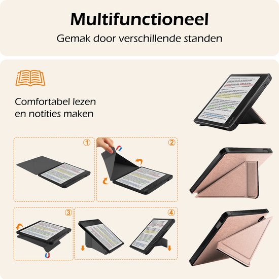 Hoesje Geschikt voor Kobo Libra Colour Hoes Book Case Trifold - Hoes Geschikt voor Kobo Libra Colour Hoesje Book Cover - Rosé Goud van MR-eCommerce — afbeelding 3