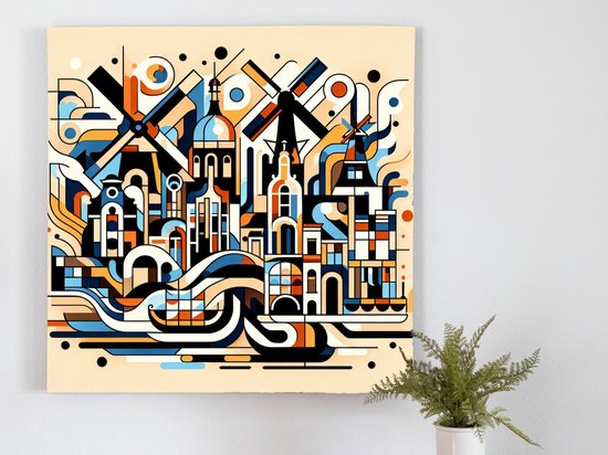 Abstract amsterdam schilderij | Briljante chaos: een abstracte ode aan het hart van Amsterdam | Kunst - 40x40 centimeter op Canvas | Foto op Canvas