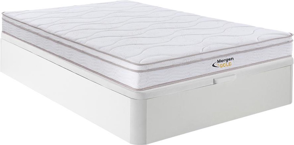 Vente-unique Set 160 x 200 cm bedbodem met opbergruimte, wit + matras met veren met 3 zones en vormgeheugen van 20 cm dik - WOLKENTANZ de YSMÉE