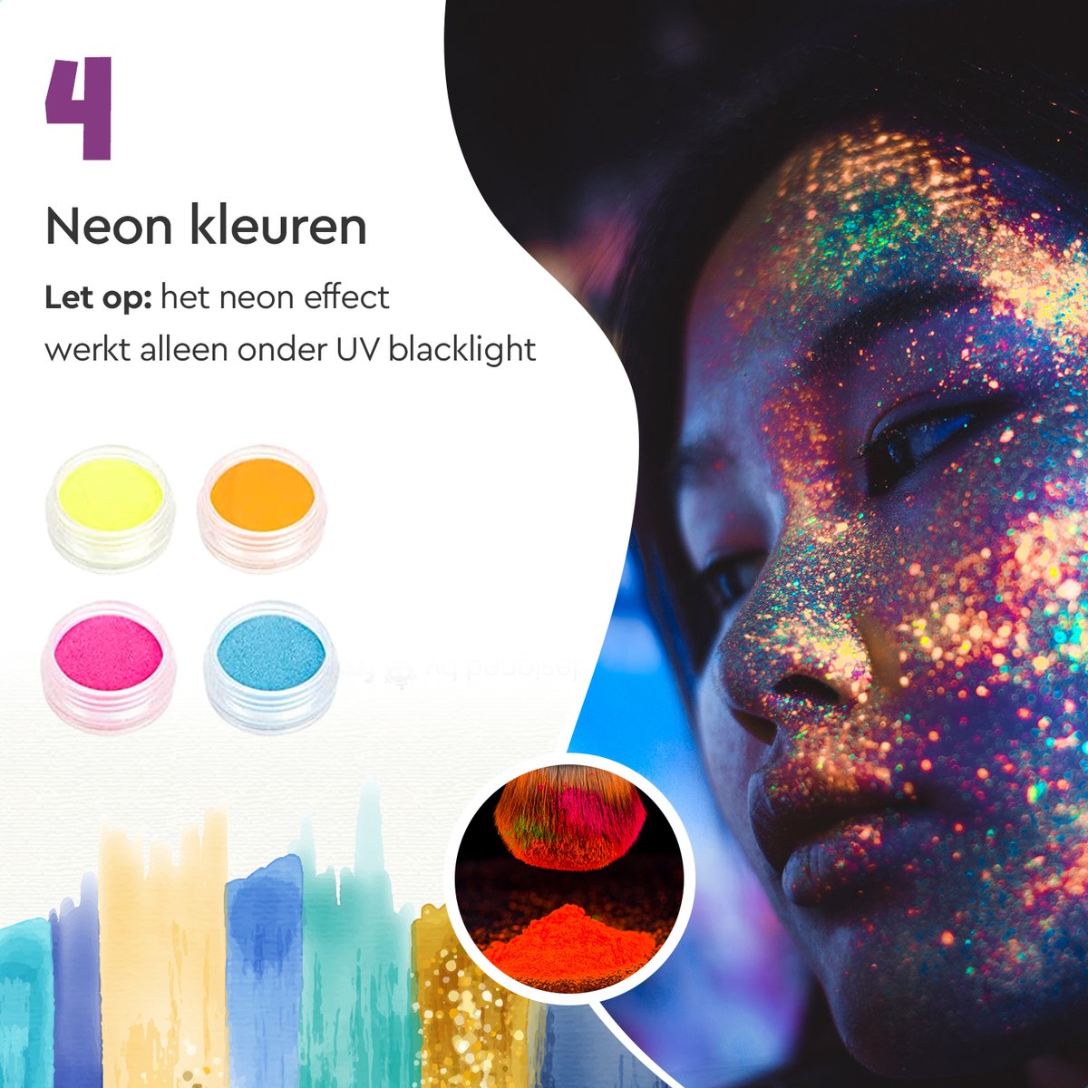 Partizzle Compleet Bio Glitter Tattoo Set - Meisjes / Jongens - Schmink Sjablonen, Lijm en Penselen - Gezicht Nep Neon Tattoos Knutselpakket - Festival - Kerst Cadeau / Knutselen voor Kinderen - 24 Kleuren / Biodegradable — afbeelding 6