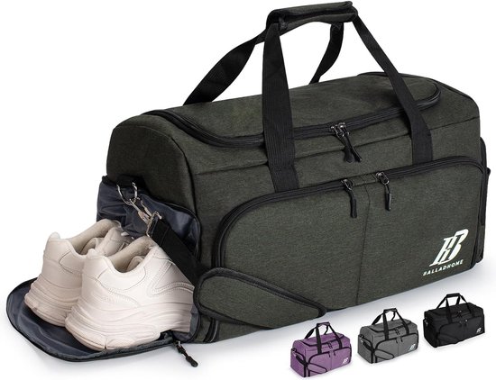 G4Free 60L leren grote sporttas & reistas voor dames en heren met schoenenvak en nat compartiment, trainingstas en gymtas & schoolsporttas voor school, sport, fitness en reizen, Grijs, 60L, reistas