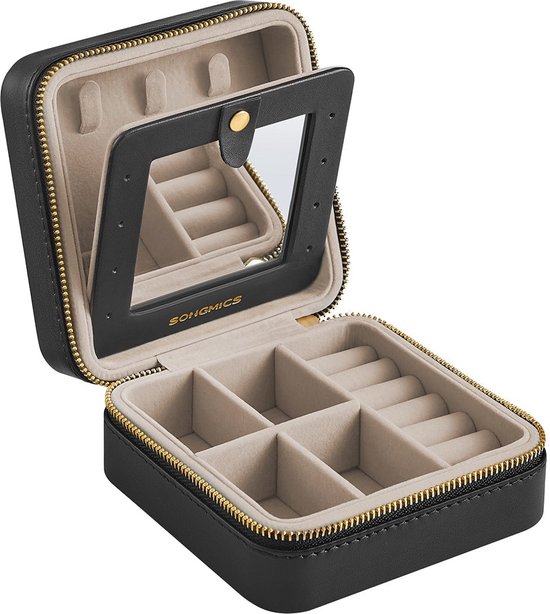 Rootz Travel Jewelry Box - Jewelry Organizer - Jewelry Storage - Compact Design - MDF PU Velvet - 11.4cm x 11.4cm x 5.5cm