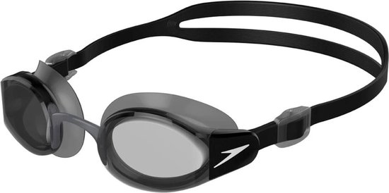 Zwarte Speedo zwembril met zilveren glazen en dubbele band.