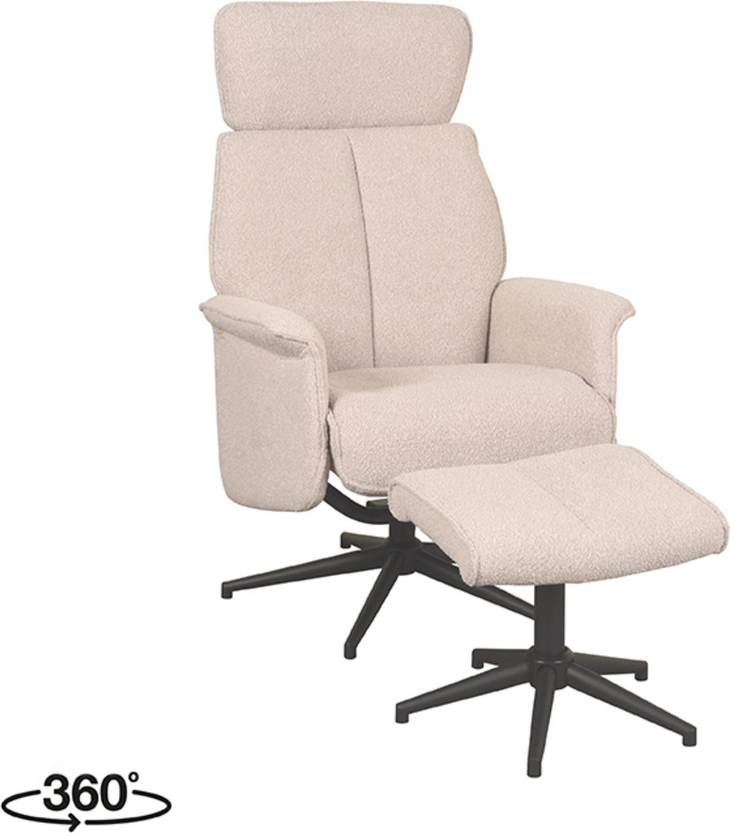 LABEL51 Verdal Fauteuil - Naturel - Stof - Incl. Hocker- Met Armleuning