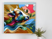 Modern vee schilderij | Hedendaagse koeienkunst: een moderne draai aan traditionele landbouwiconen | Kunst - 100x100 centimeter op Canvas | Foto op Canvas