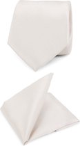Cravate De Mariage + Pochette Carré Blanc Cassé