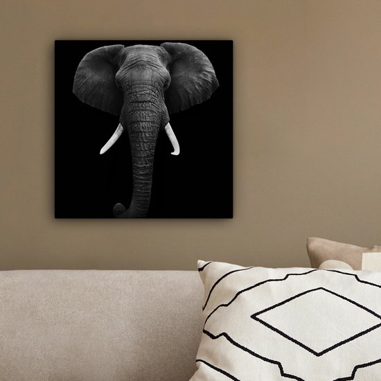 Canvas - Dieren - Olifant - Zwart - Wit - Muurdecoratie - 20x20 cm - Foto op canvas - Canvas schilderijen woonkamer