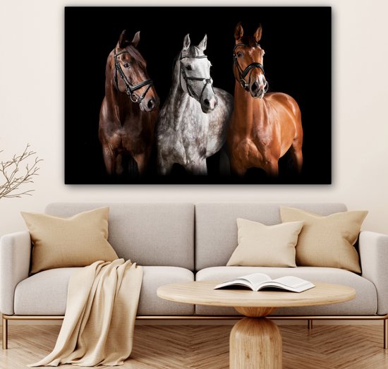 Peintures Paarden - Animaux - Zwart - 120x80 cm - Décoration murale