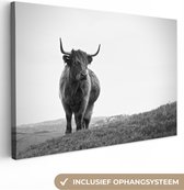 Canvas - Dieren - Schotse hooglander - Koe - Gras - Natuur - Woonkamer - Canvas schilderij - 30x20 cm - Woondecoratie - Canvas doek