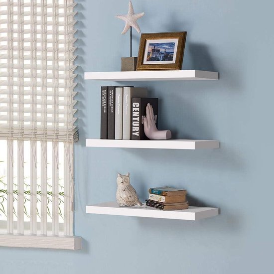 EUGAD Drijvende Planken Set Van 3 - Witte Planken Met Gouden Lijsten, Wandplanken Badkamer Keuken Slaapkamer