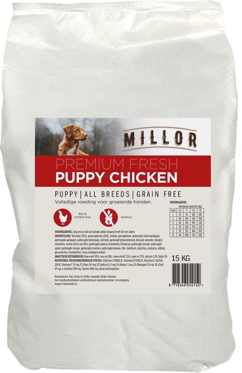 Millor Puppy Hondenvoer - Graanvrij Kip - 15kg Premium Voeding