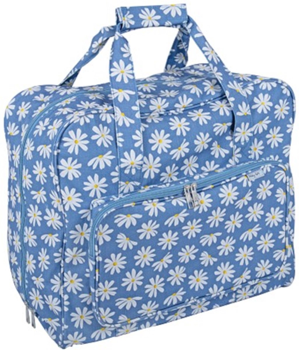 Naaimachinetas blauw met witte margrietjes Hobby Gift – 44x20x38 cm / Trendy & Stevig