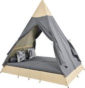 Merax Tuin Loungeset Tent - Polyrattan Tuinset voor 4 Personen - Tuintent in Rattan - Beige met Grijs