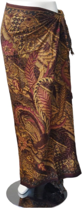 Om Namaste Sarong - 626 - Batik Vuurvogels - bruin & paars