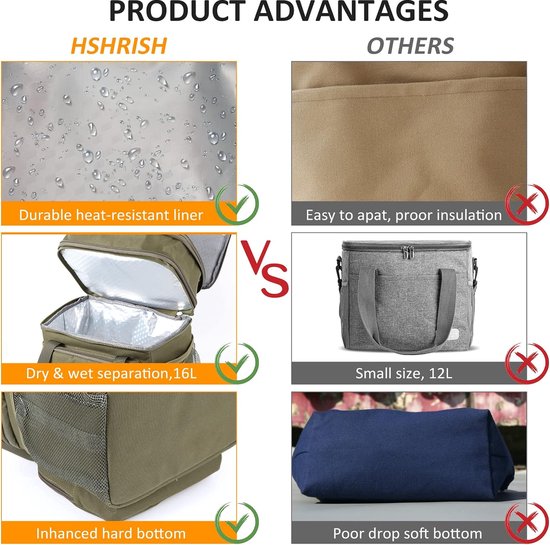 Tactische lunchtas, dubbellaagse geïsoleerde grote koeltas voor heren en volwassenen, waterdicht, lekvrij, duurzame lunchtas voor werk, picknick in de open lucht, 16 liter, legergroen — afbeelding 2
