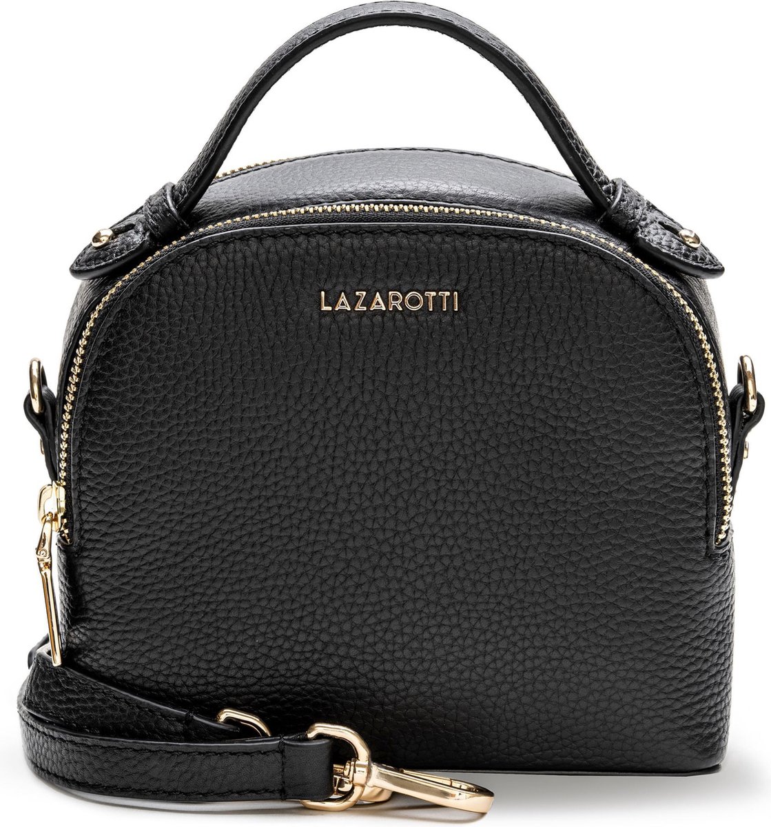 Lazarotti Leren schoudertas handtas Bologna Leather Crossbody Bag Black zwart