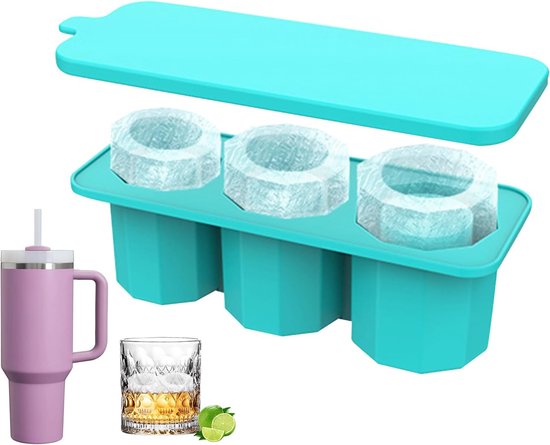 Stanley Cup IJsblokjesvorm accessoires, 3 vakken ijsblokjesvorm voor Stanley Cup met deksel siliconen ijsblokjesmachine voor 40 Oz drinkbeker cocktails, whisky, juice (groen