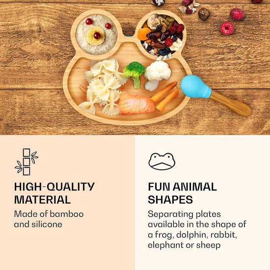 Serviesset voor baby's & kleine kinderen - kikker - kinderservies lepel bord schaal - duurzaam & ecologisch - babybord kinder serviesset ontbijtset zuignap voeren - Bambuswald©. van Bambuswald© — afbeelding 3