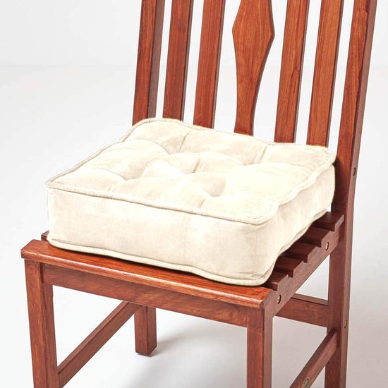 Homescapes Zitkussen crème - zitverhoger/stoelkussen 40 x 40 cm met velours bekleding