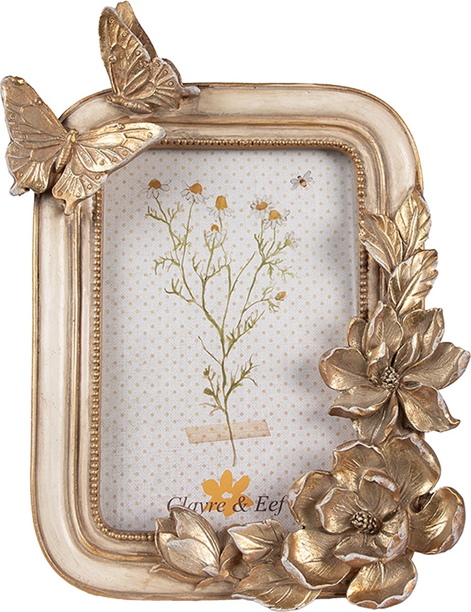 Clayre & Eef Fotolijst 10x15 cm Goudkleurig Polyresin Bloemen