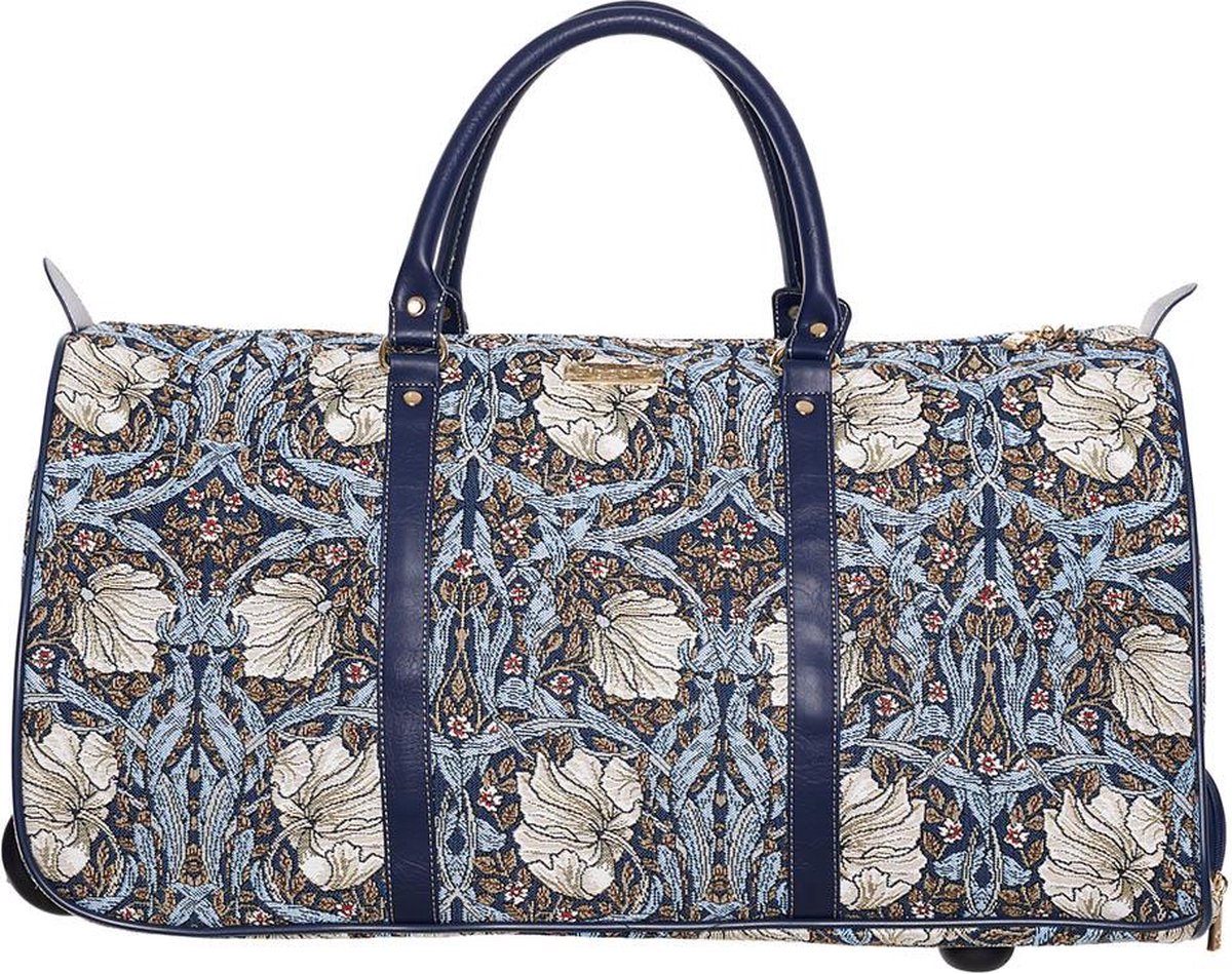 Weekendtas met wielen - Luxe gobelinstof - Pimpernel en Thyme Blue - Blauw - William Morris