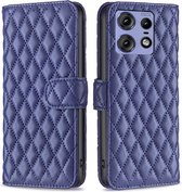 BINFEN Rhombus Book Case - Convient pour Motorola Edge 50 Pro Case - Blauw