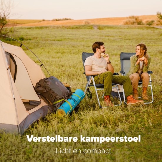 TRVLMORE Campingstoel - 5 standen - Inklapbare Kampeerstoel - 110 kg draagvermogen - Visserstoel - Klapstoel - Grijs van TRVLMORE — afbeelding 2