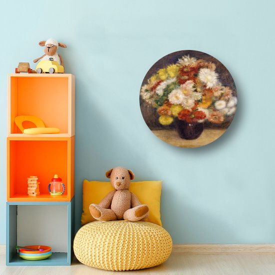 Chrysanthèmes dans un vase - Tableau Pierre-Auguste Renoir rond - Bols muraux chrysanthèmes - Bol mural Fleurs - Décoration salon industriel - Bols muraux - Décoration chambre cercle mural forex 70x70 cm