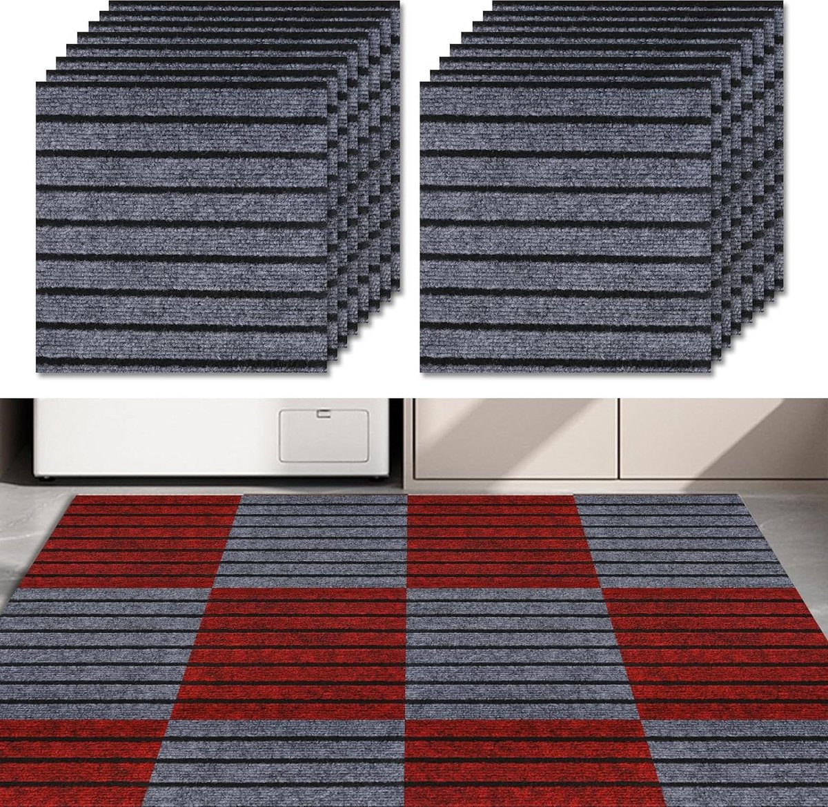 Tapijttegels 50 x 50 cm, zelfliggend, 10 stuks, set van 2,5 m², tapijttegels, tapijt met achterkant, tapijttegels om op maat te snijden, voor woning, huis, slaapkamer, donkergrijs