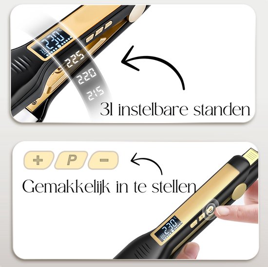 Fer à lisser Sansbeauté avec 31 températures réglables, facile à régler avec les boutons +/- et P.