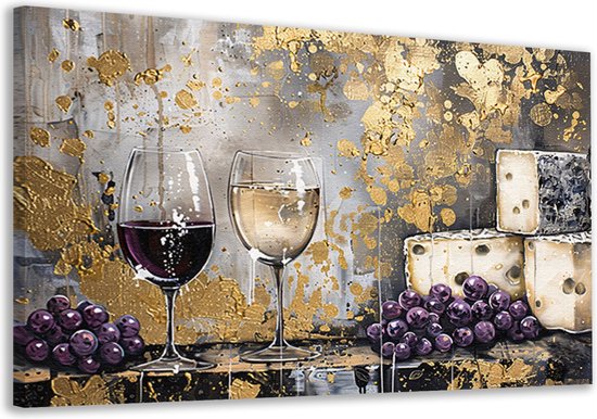 Tableau Vin - Tableaux Boisson - Tableaux sur toile Fromage - Décoration salon industriel - Toile - Accessoires salon toile 150x100 cm