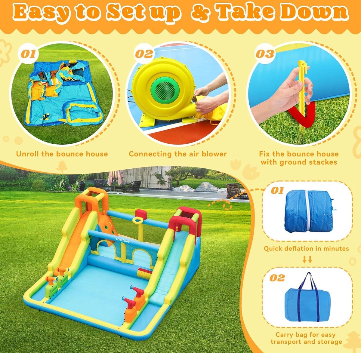 Château gonflable double toboggan escalade avec souffleur 450W Château gonflable double toboggan escalade avec souffleur 450W