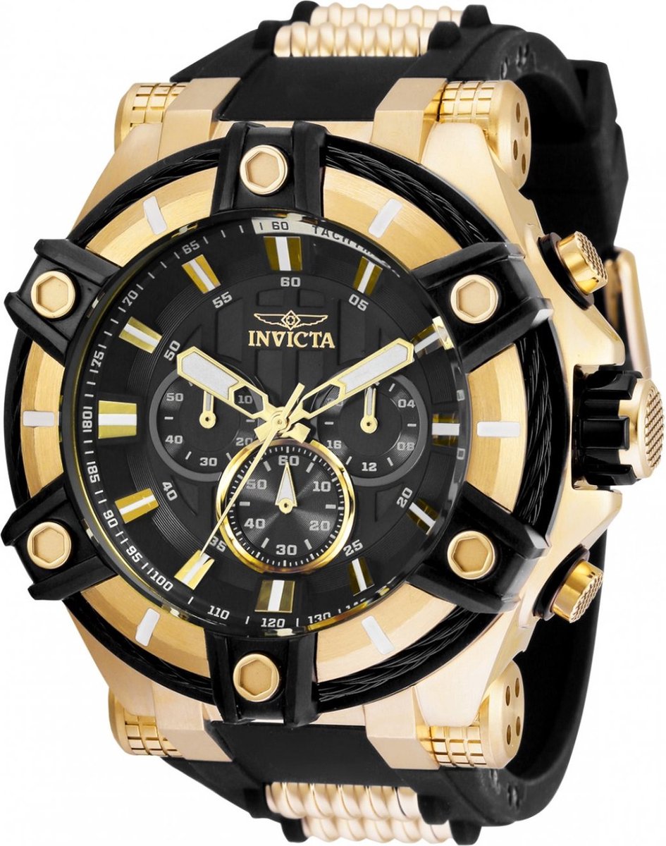 Invicta Bolt 35548 Heren Horloge - Waterdicht - Analoog - Quartz Uurwerk - Roestvrij Staal met zwarte Wijzerplaat -52mm