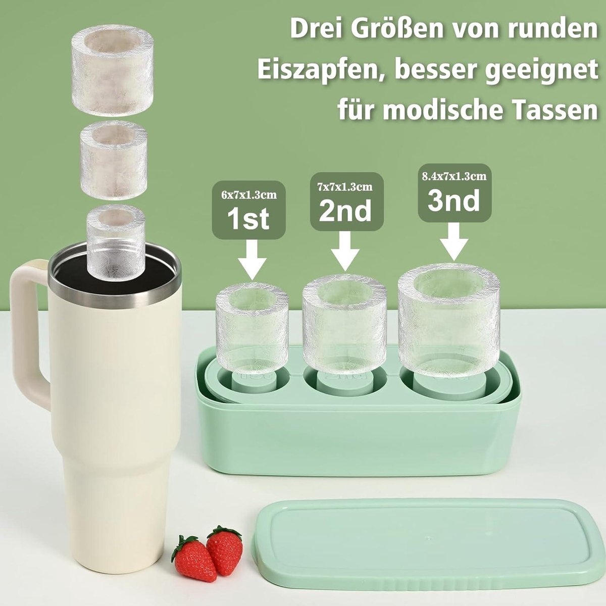 Bac à Glaçons Silicone Pour Tasse Stanley - Glaçons Cylindriques Creux - Vert
