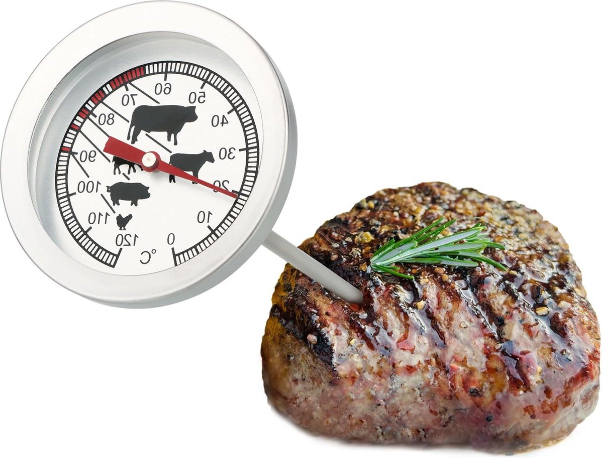 Gebraden thermometer van roestvrij staal analoge vleesthermometer tot 120 ° C grillthermometer vleesnaald 10 cm (001 stuks)