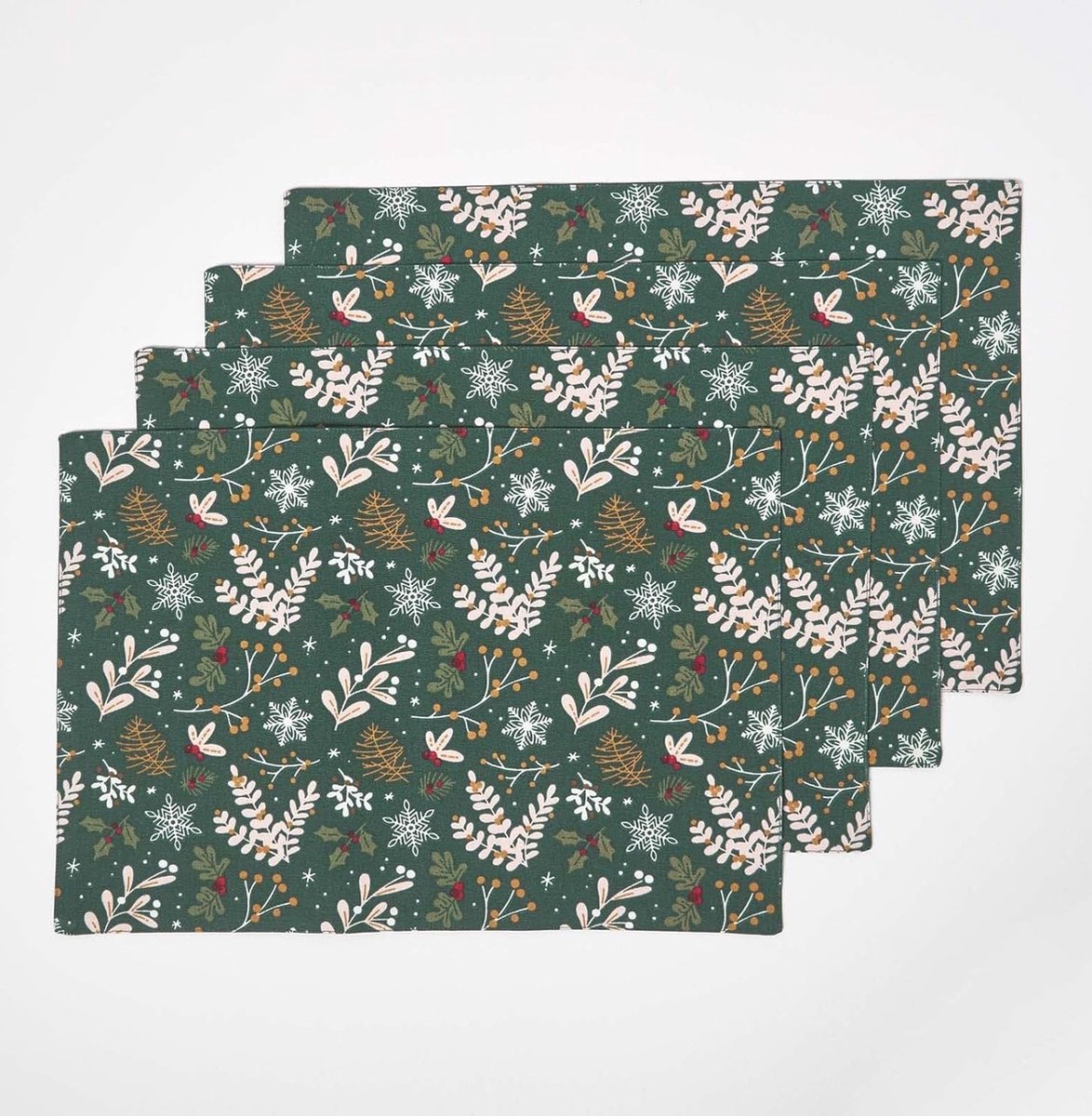 Homescapes Kerstplacemat Kerstbos, Groen, Set van 4